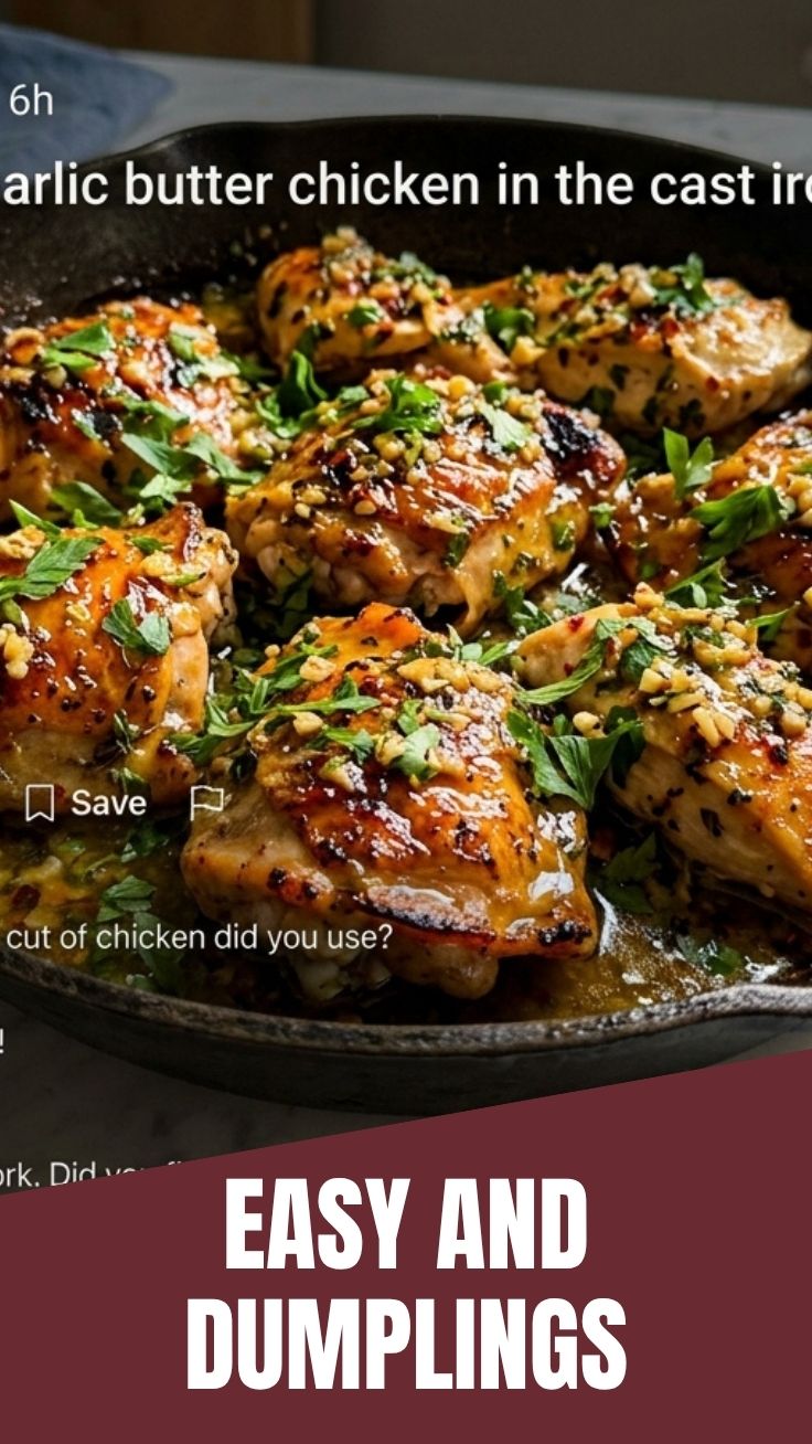A steaming bowl of savory chicken and dumplings with herbs.
