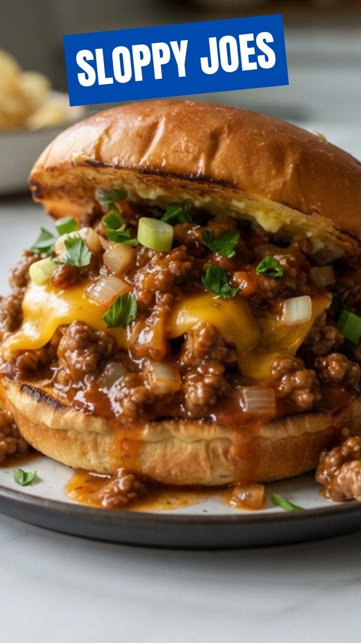 A close-up of a messy, delicious sloppy joe sandwich on a bun.
