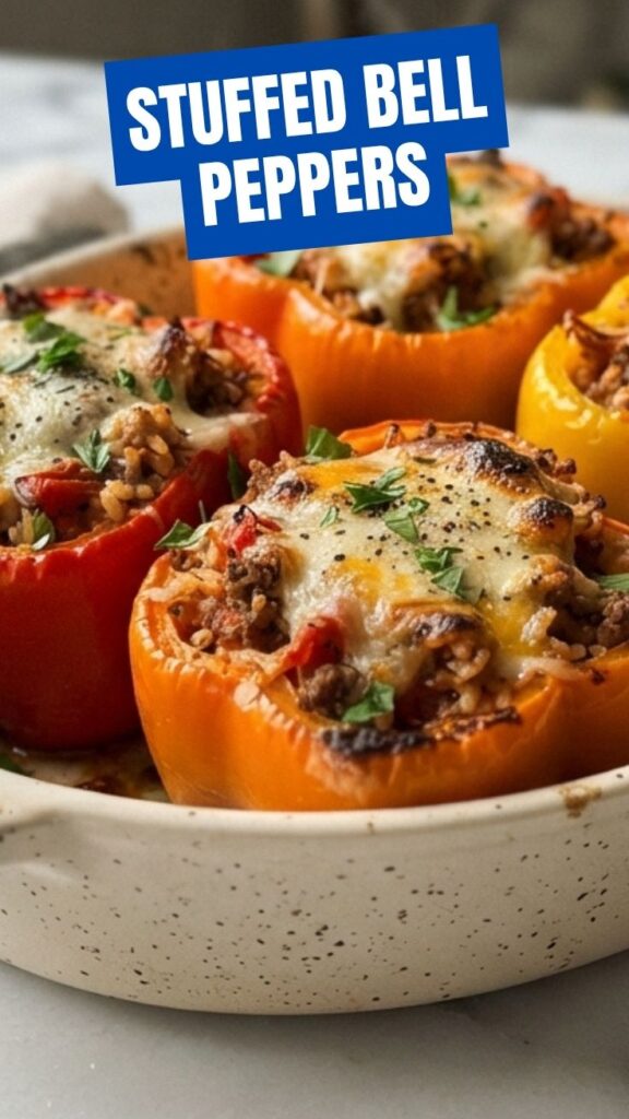 A serving of savory stuffed bell peppers, ready to eat.
