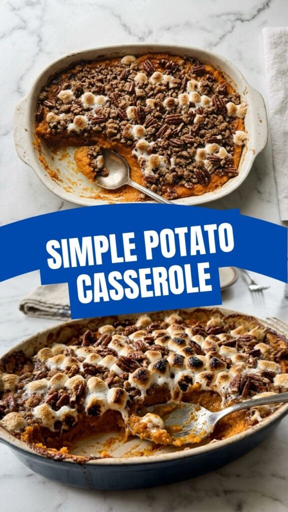A cozy homemade sweet potato casserole, perfectly baked.