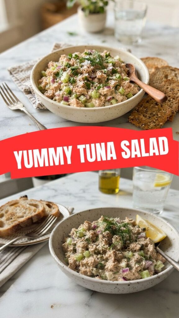 A serving of fresh tuna salad in a bowl