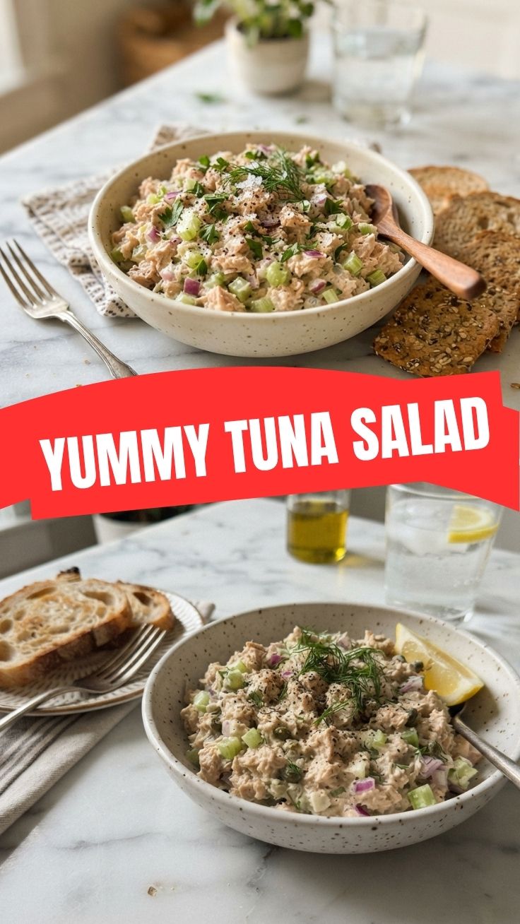 A serving of fresh tuna salad in a bowl