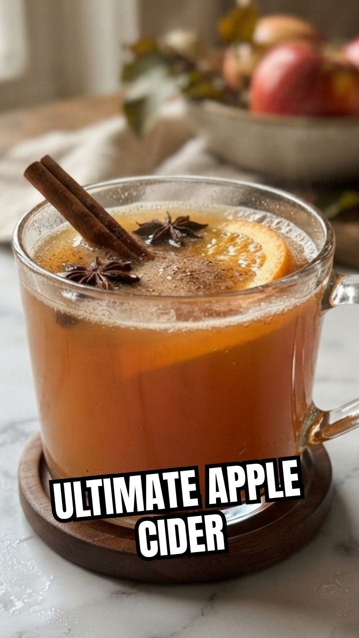 A steaming mug of apple cider with cinnamon sticks