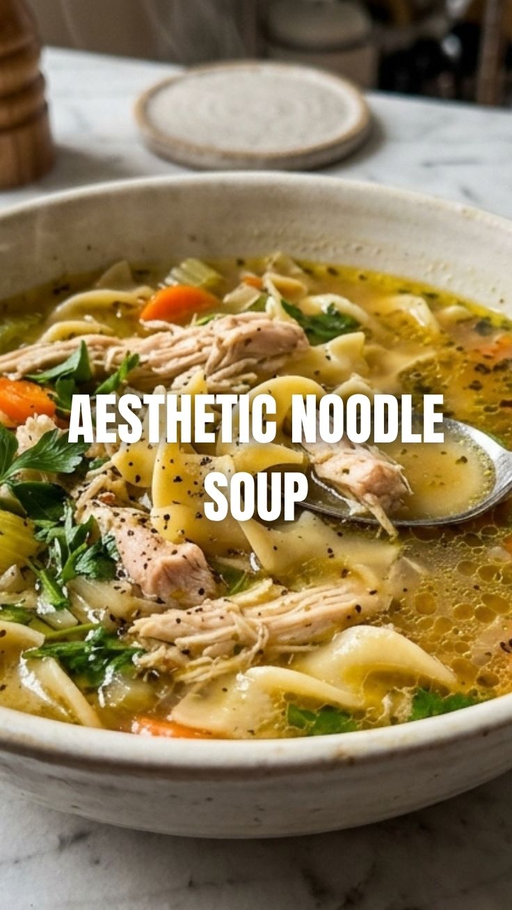 A steaming bowl of chicken noodle soup with fresh herbs.