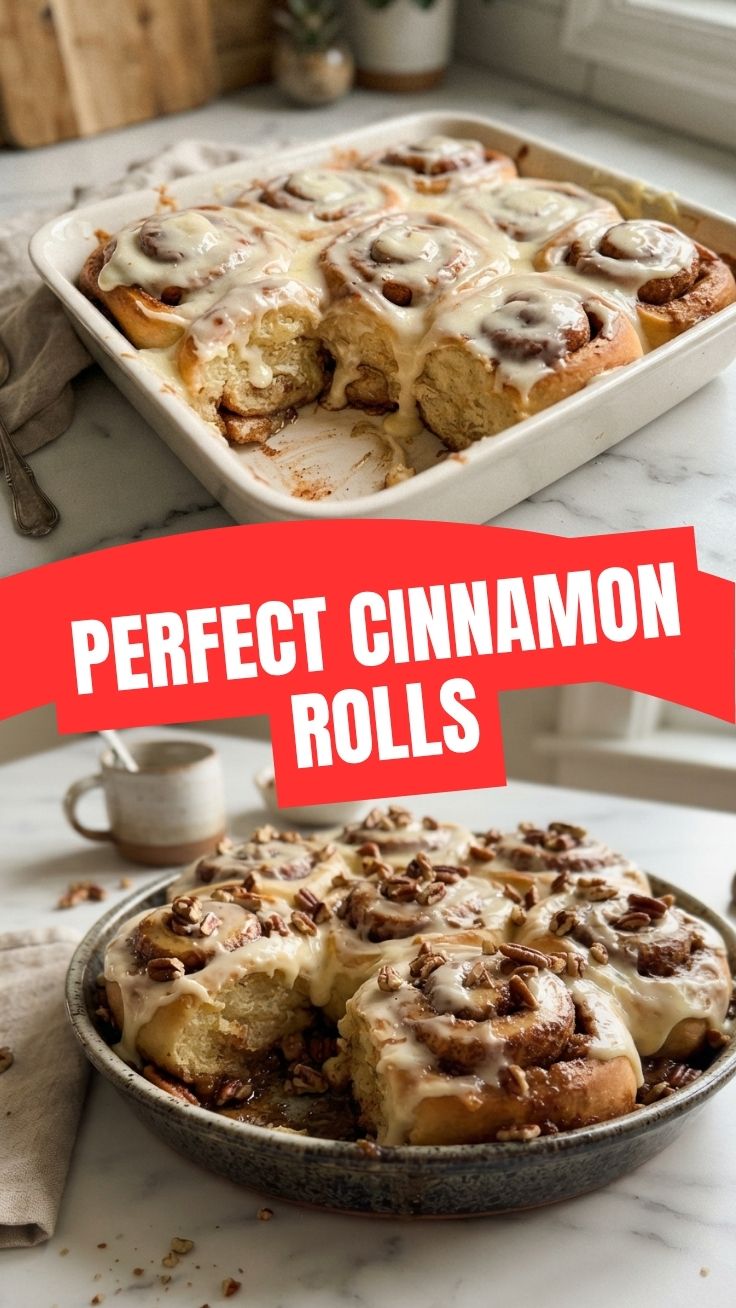 Freshly baked cinnamon rolls with rich icing
