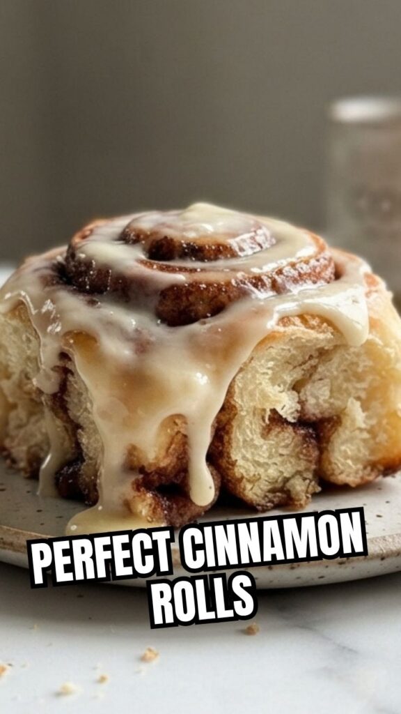 A plate of freshly baked cinnamon rolls with white icing
