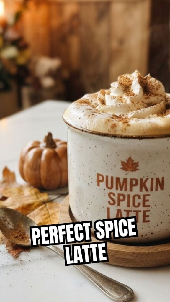 A hot pumpkin spice latte topped with whipped cream and cinnamon