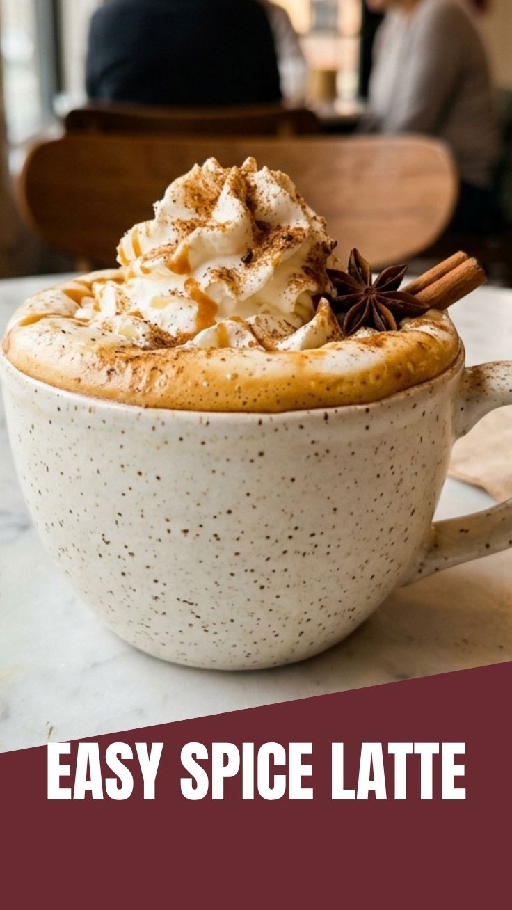 A steaming pumpkin spice latte topped with whipped cream and spices