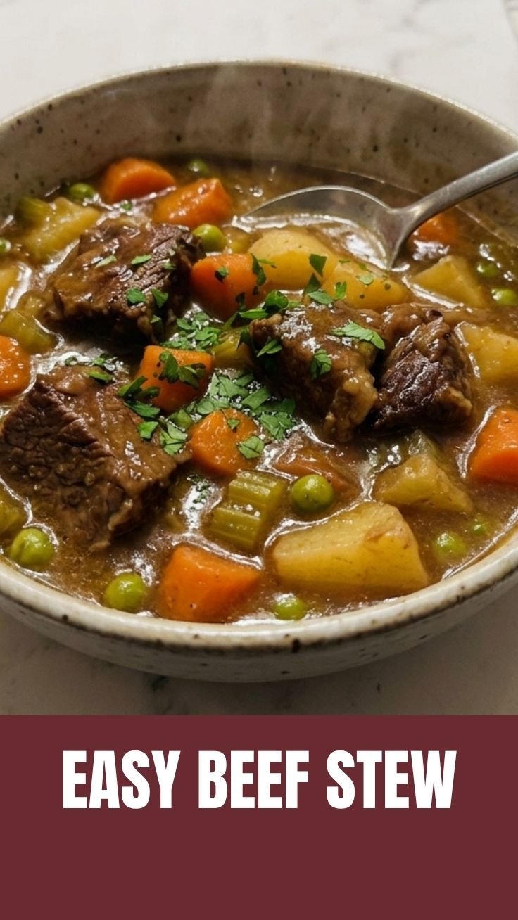 A bowl of hearty beef stew with carrots and potatoes