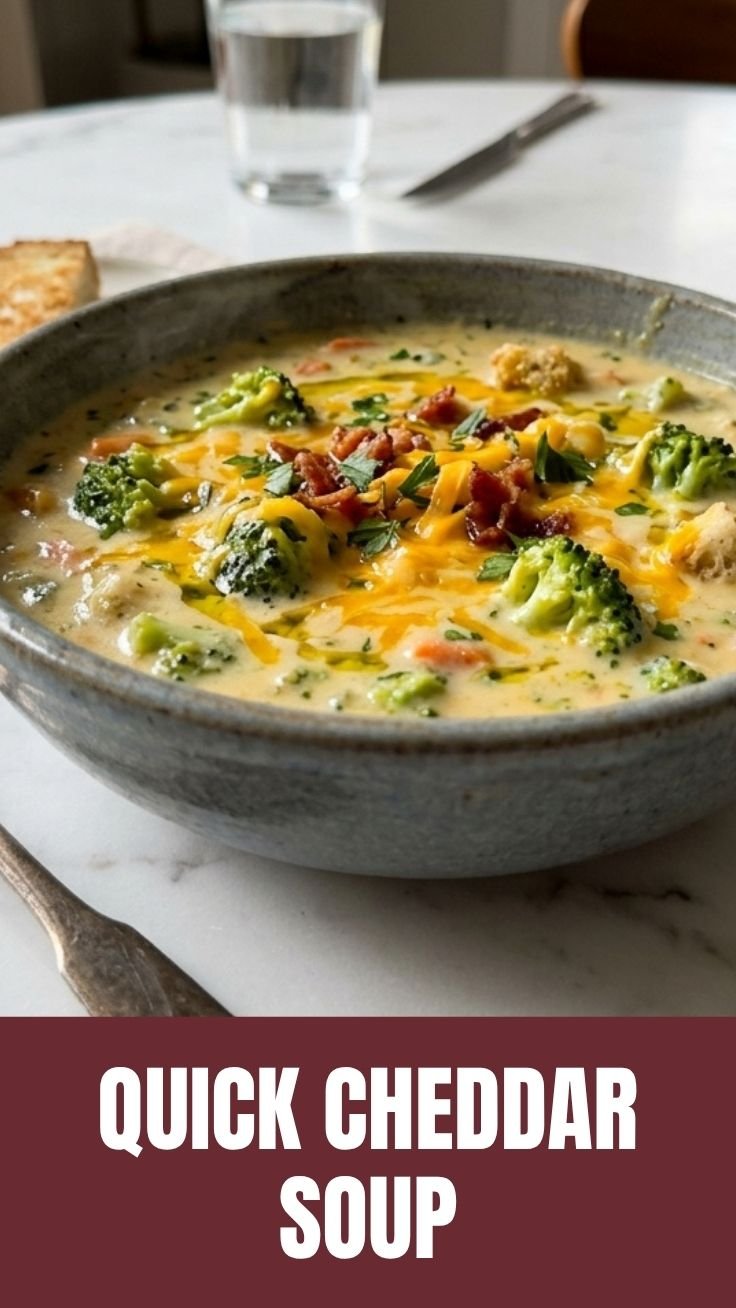 Hearty bowl of creamy broccoli cheddar soup