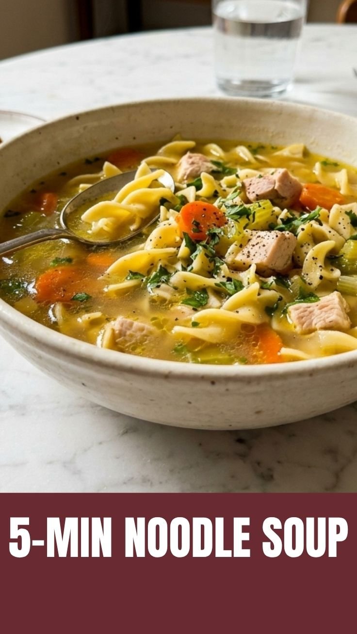 Chicken Noodle Soup in a bowl with fresh herbs
