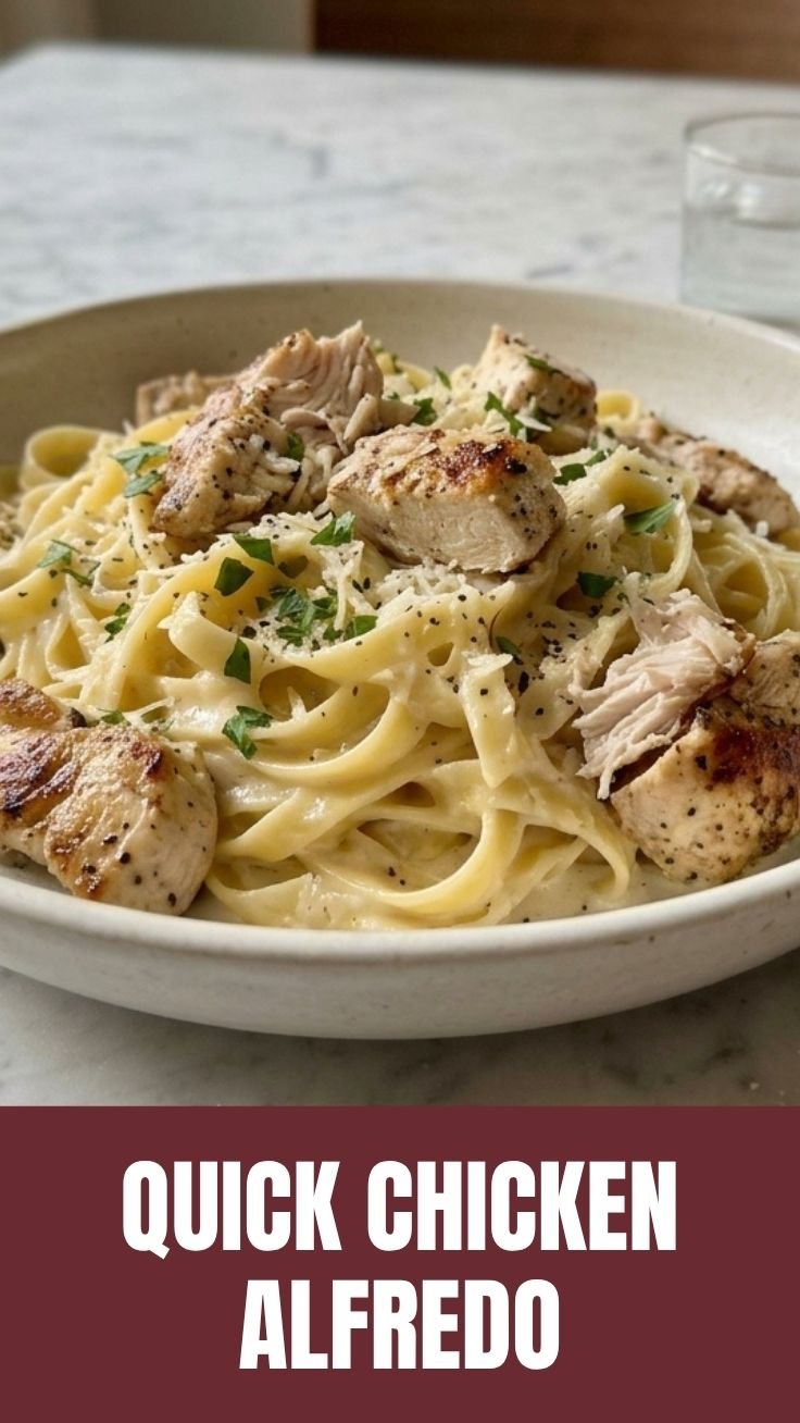 Creamy Chicken Alfredo served in a bowl