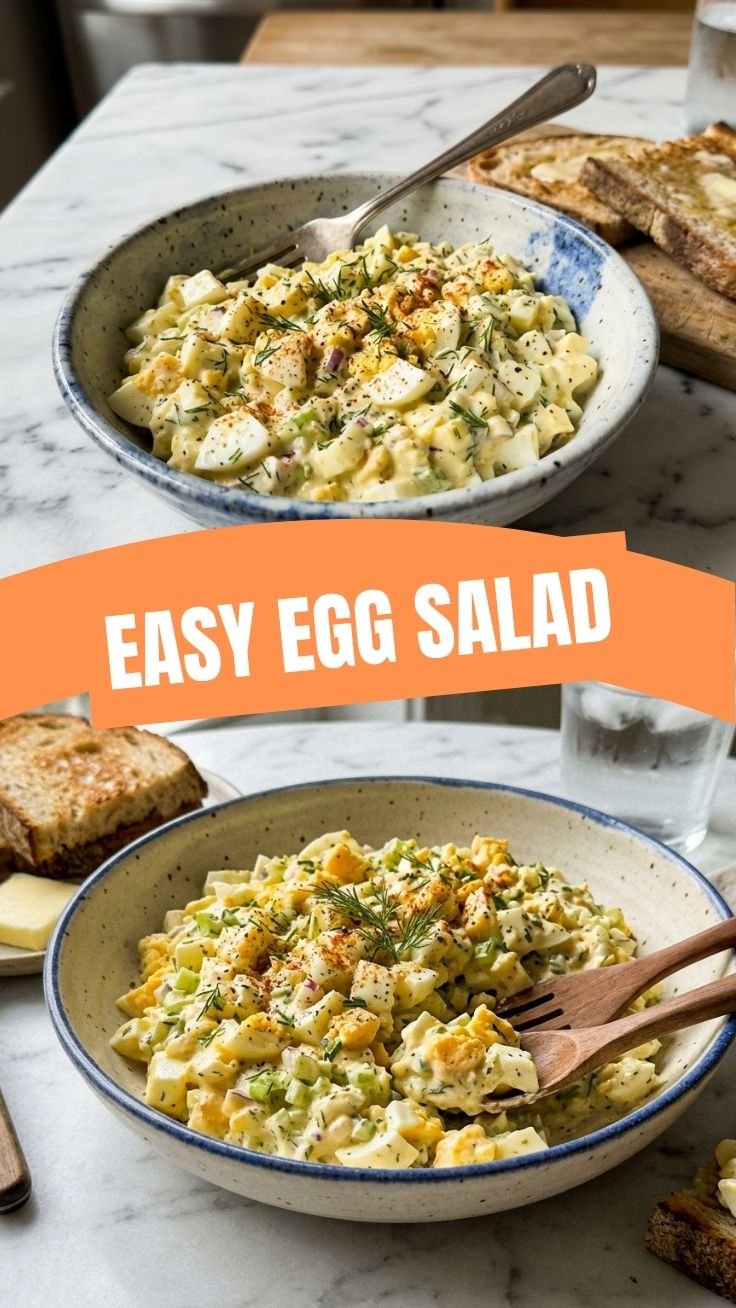 Creamy egg salad in a bowl with fresh herbs