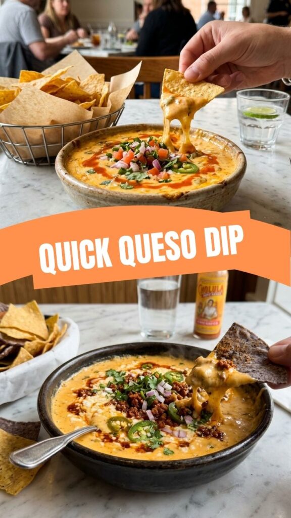 A steaming bowl of creamy queso dip, perfect for sharing.