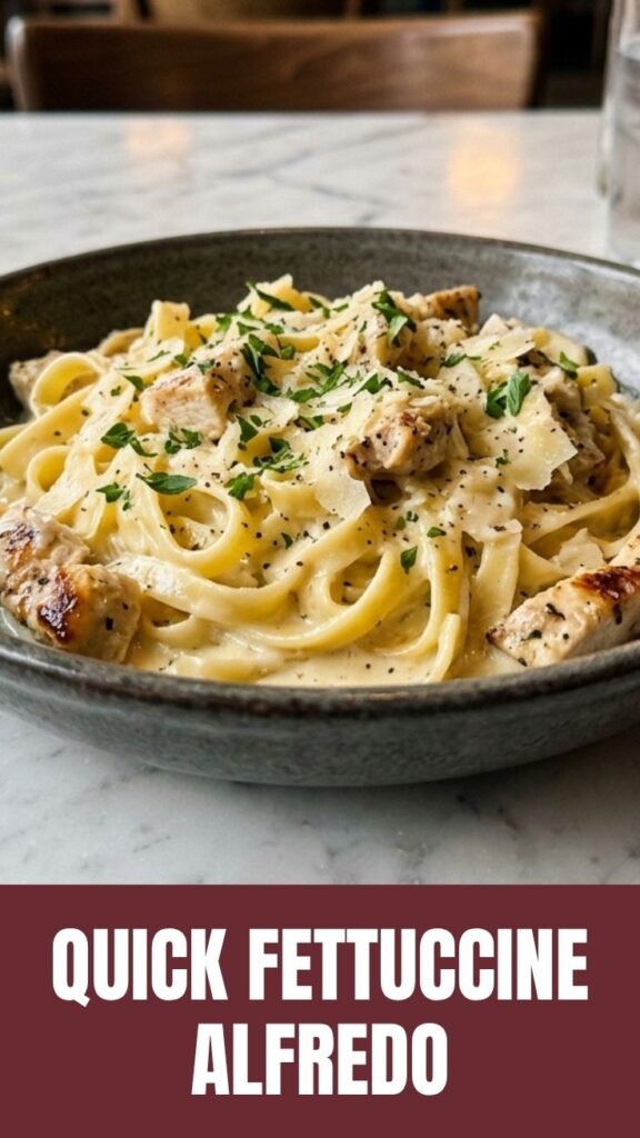 A generous serving of creamy fettuccine alfredo with parsley garnish