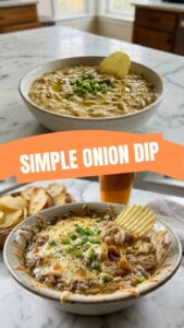 A bowl of savory French onion dip garnished with chives.