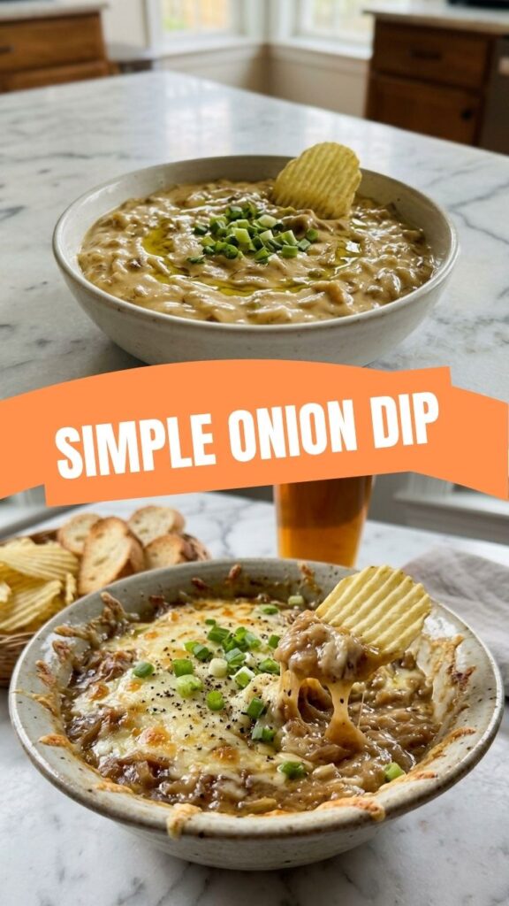 A bowl of savory French onion dip garnished with chives.
