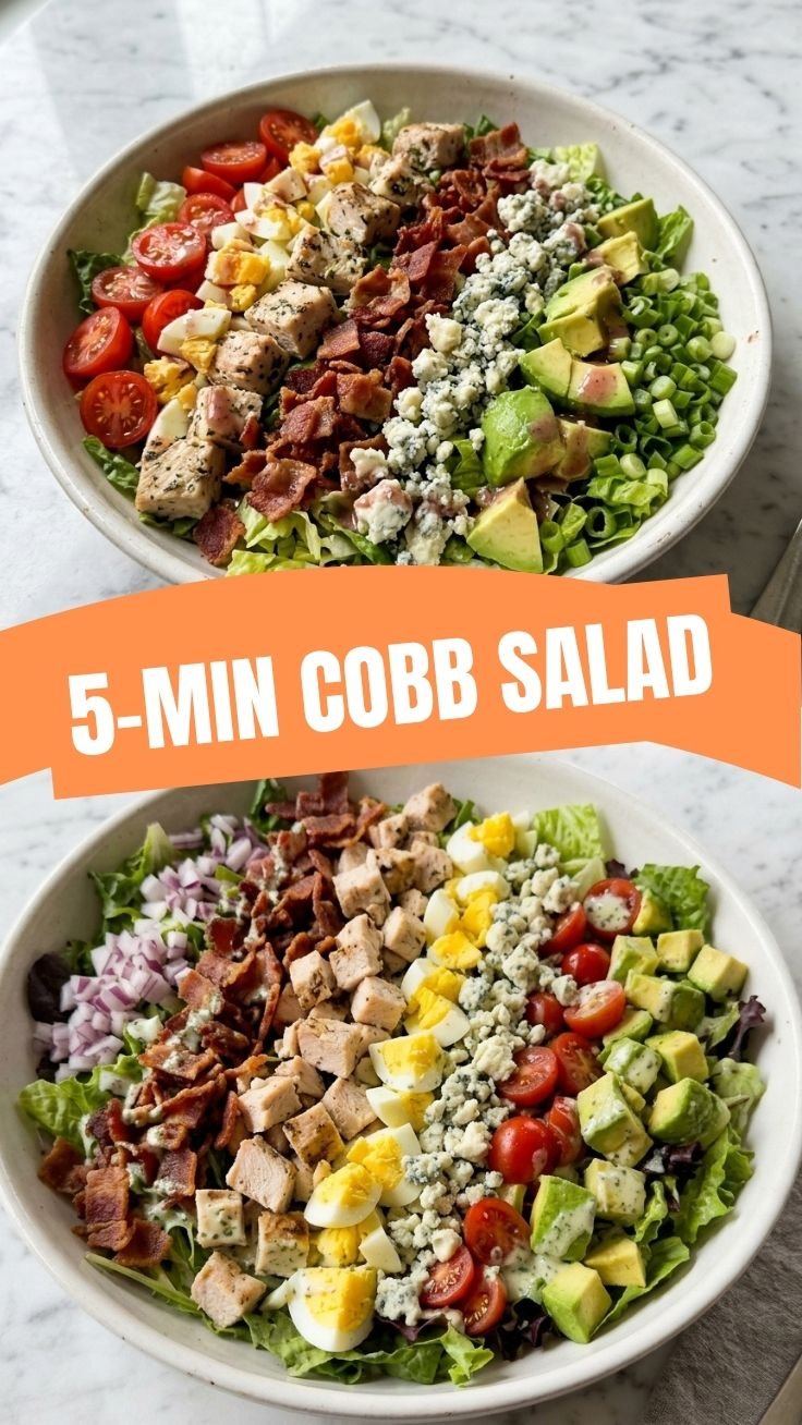 Fresh Cobb Salad with colorful ingredients arranged in rows