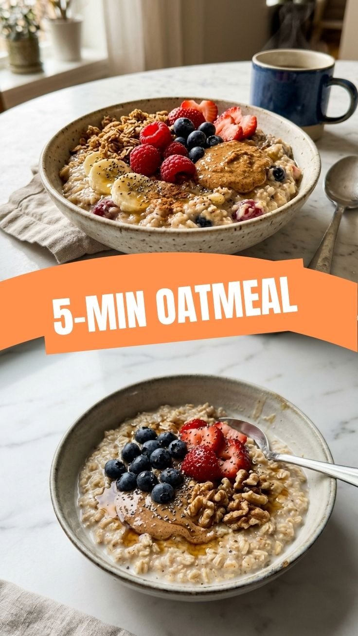Warm oatmeal topped with fresh berries