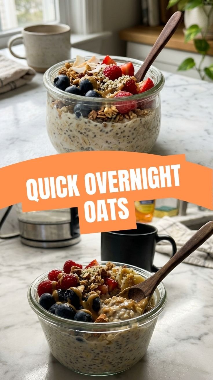 Simple overnight oats in a jar with fresh berries