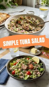 A fresh bowl of tuna salad with a creamy dressing and celery.