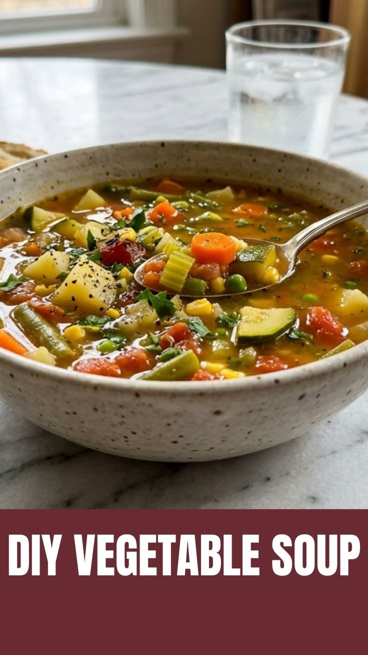 Steaming bowl of vegetable soup