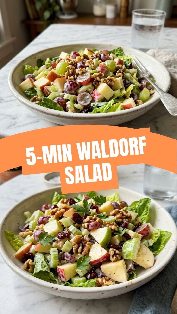 Fresh bowl of Waldorf Salad with apples, celery, grapes, and walnuts